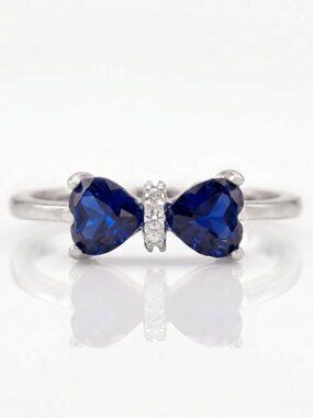 Blue Sapphire Gemstone Bow ring, size 7, 925 Sterling Silver Charmed Aroma